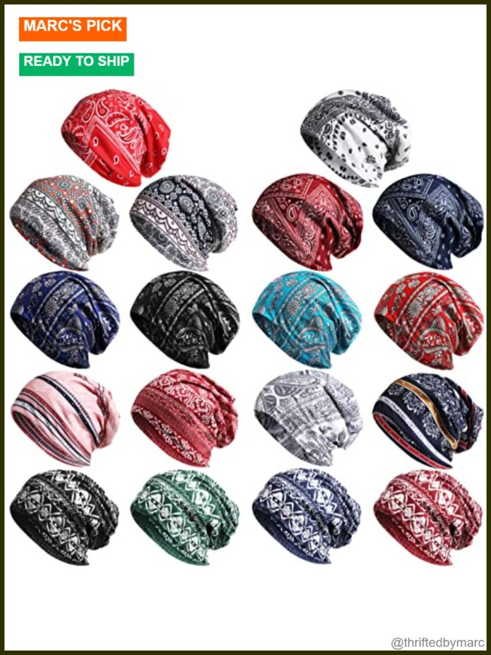 18 Piece Thin Knit Slouchy Beanie Set Stretchy Baggy Sleep Cap Unisex